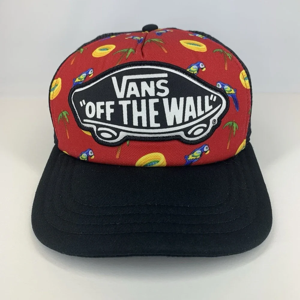 VANS Hat YOUTH Red Black Mesh Palm Pool Parrot Adjustable Snapback Baseball Cap
